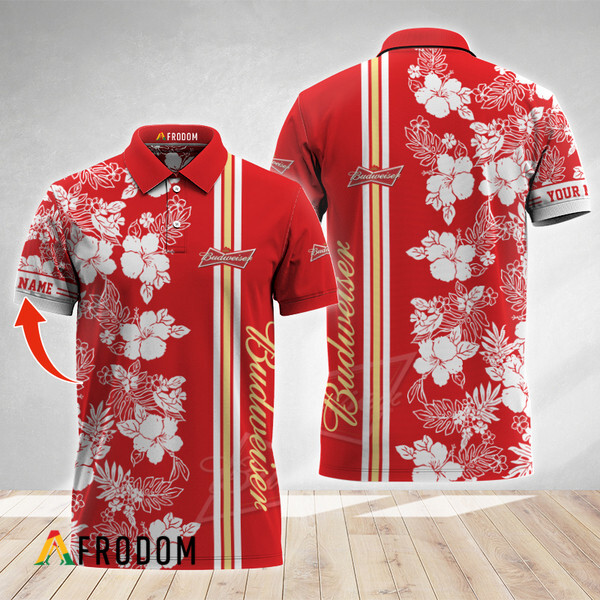 Custom Tropical Flowers Budweiser Beer Polo Shirt HU