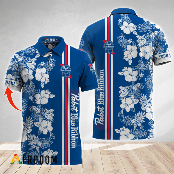 Custom Tropical Flowers Pabst Blue Ribbon Polo Shirt HU