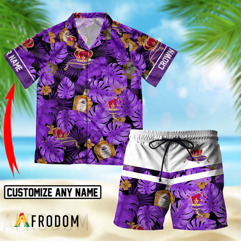 Custom Tropical Monstera Leaf Crown Royal Hawaiian Shirt And Shorts Set HU