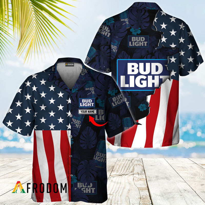 Custom Tropical Vibes American Flag Bud Light Hawaiian Shirt HU