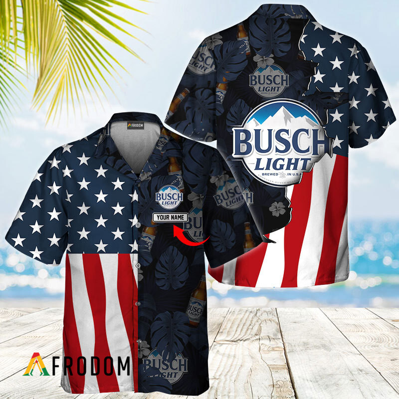 Custom Tropical Vibes American Flag Busch Light Hawaiian Shirt HU