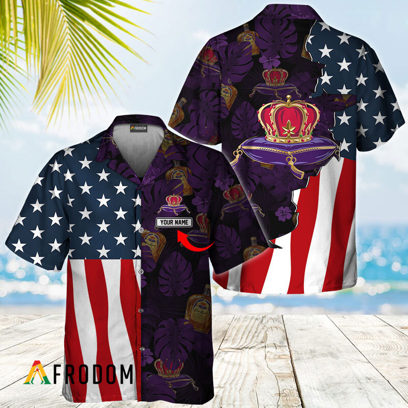 Custom Tropical Vibes American Flag Crown Royal Hawaiian Shirt HU