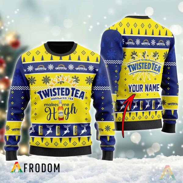 Custom Twisted Tea Makes Me High Christmas Ugly Sweater HU