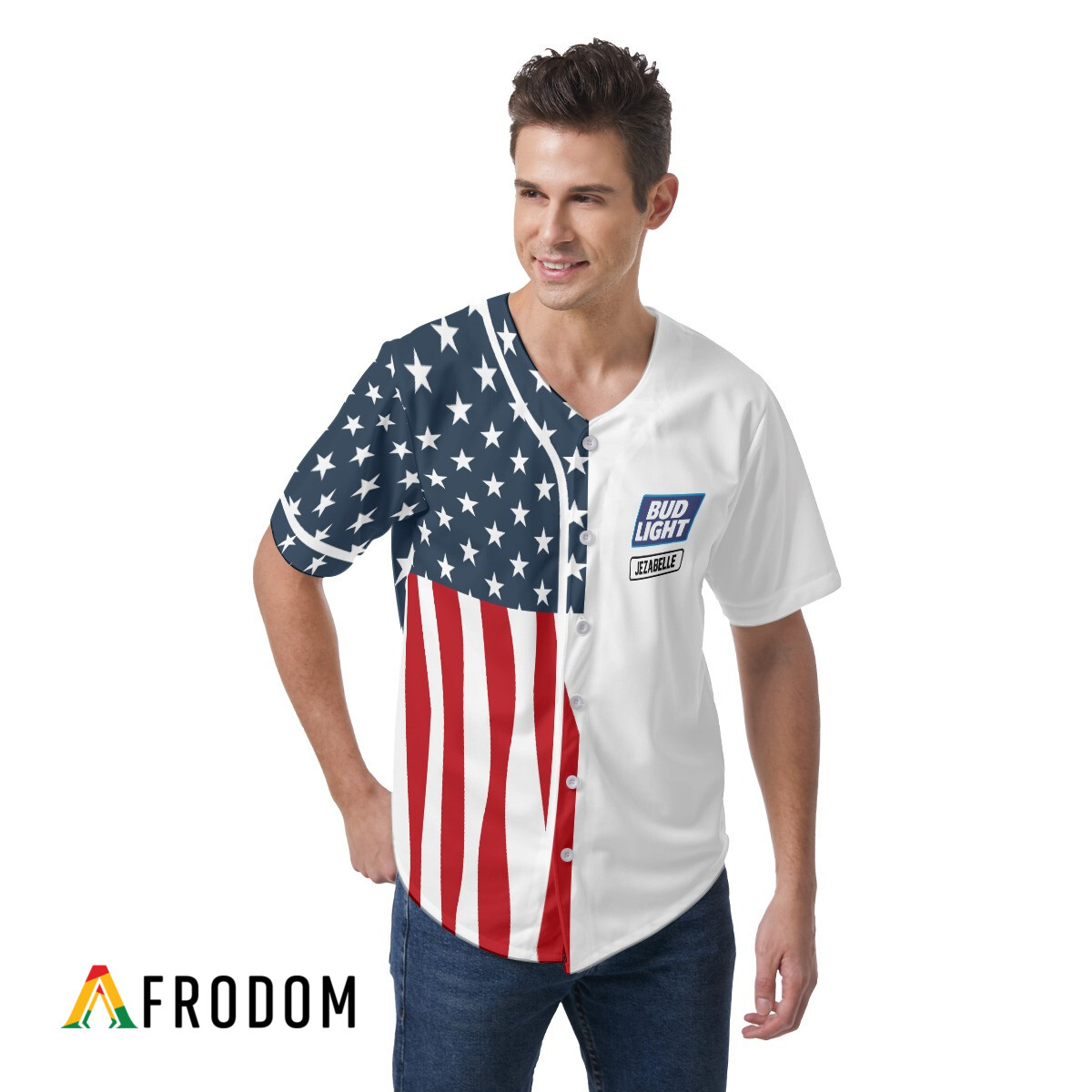 Custom Us Flag Bud Light Baseball Jersey HU
