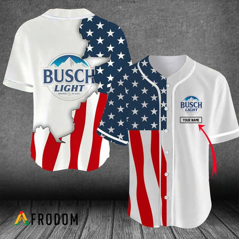 Custom Us Flag Busch Light Baseball Jersey HU Custom Us Flag Busch Light Baseball Jersey HU