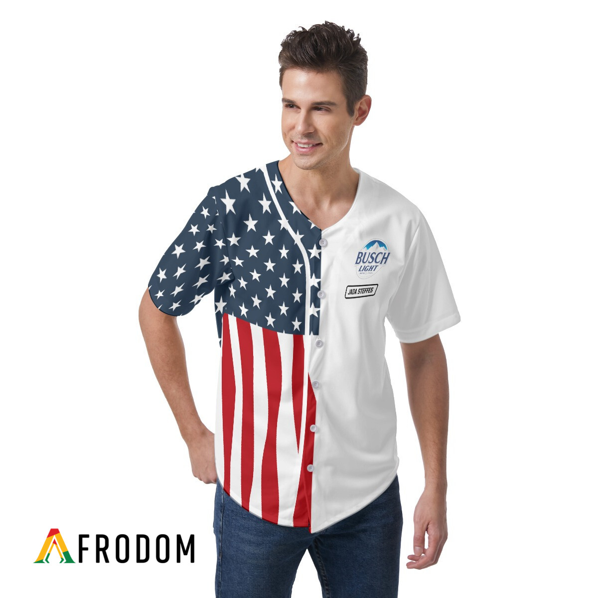 Custom Us Flag Busch Light Baseball Jersey HU