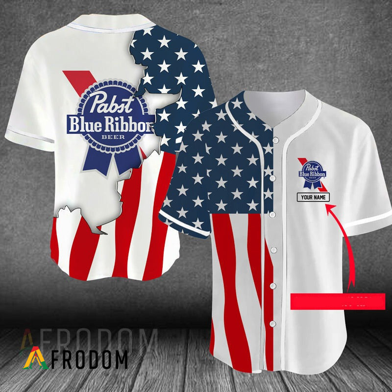 Custom Us Flag Pabst Blue Ribbon Baseball Jersey PBR Jersey HU