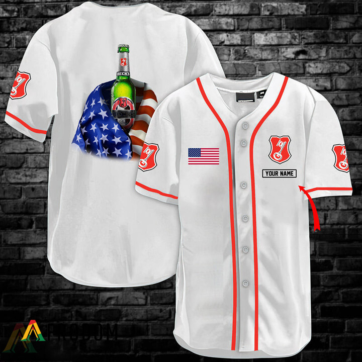 Custom Vintage White USA Flag Beck’S Baseball Jersey Shirt HU