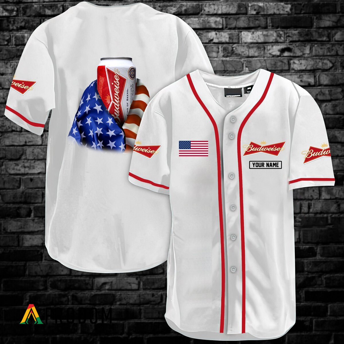 Custom Vintage White USA Flag Budweiser Baseball Jersey Shirt HU