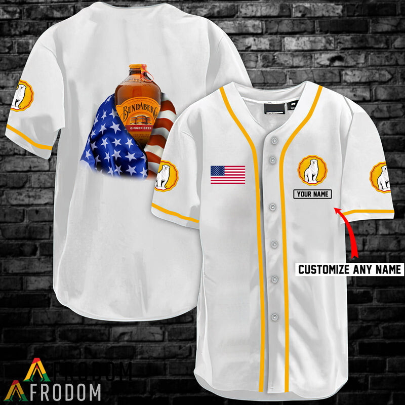 Custom Vintage White USA Flag Bundaberg Baseball Jersey Shirt HU
