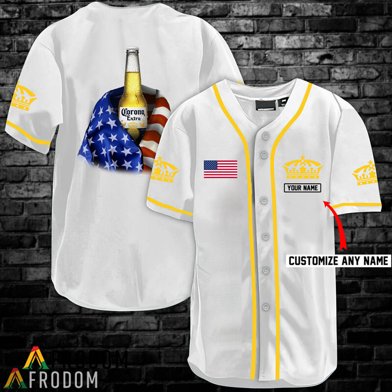 Custom Vintage White USA Flag Corona Extra Baseball Jersey Shirt HU