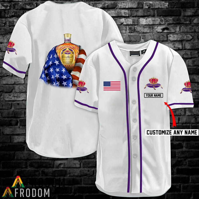 Custom Vintage White USA Flag Crown Royal Baseball Jersey Shirt HU