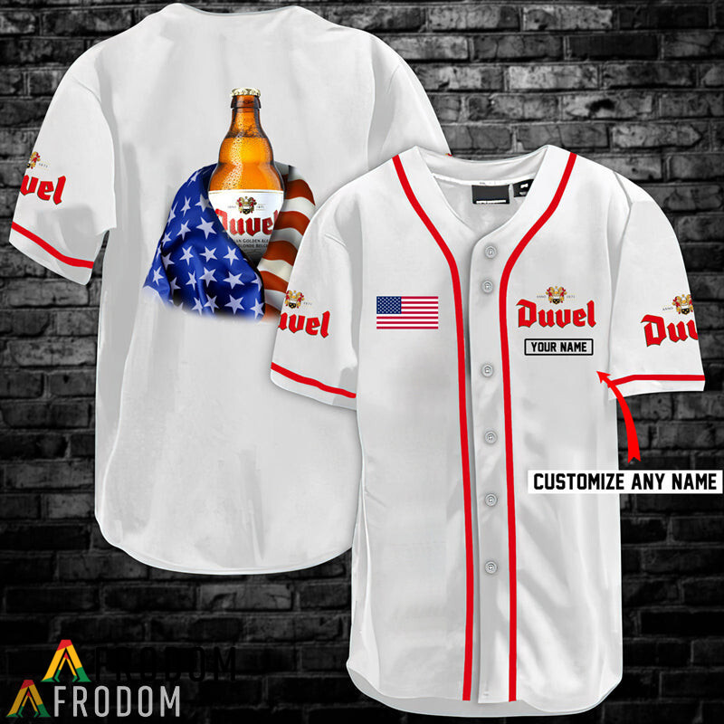 Custom Vintage White USA Flag Duvel Baseball Jersey Shirt HU