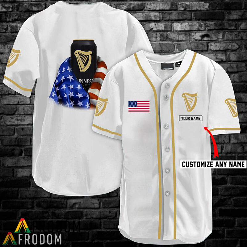 Custom Vintage White USA Flag Guinness Baseball Jersey Shirt HU