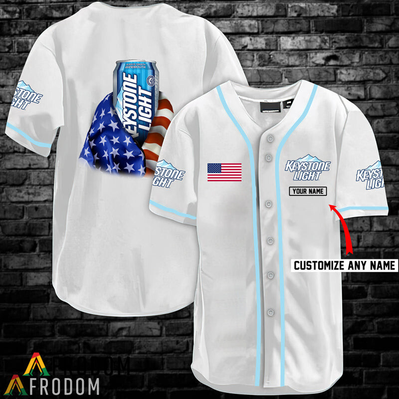 Custom Vintage White USA Flag Keystone Light Baseball Jersey Shirt HU