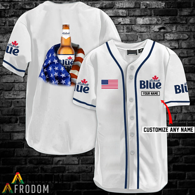 Custom Vintage White USA Flag Labatt Blue Baseball Jersey Shirt HU