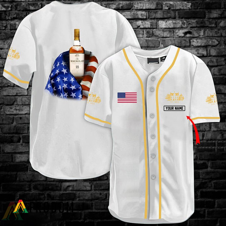 Custom Vintage White USA Flag Macallan Baseball Jersey Shirt HU