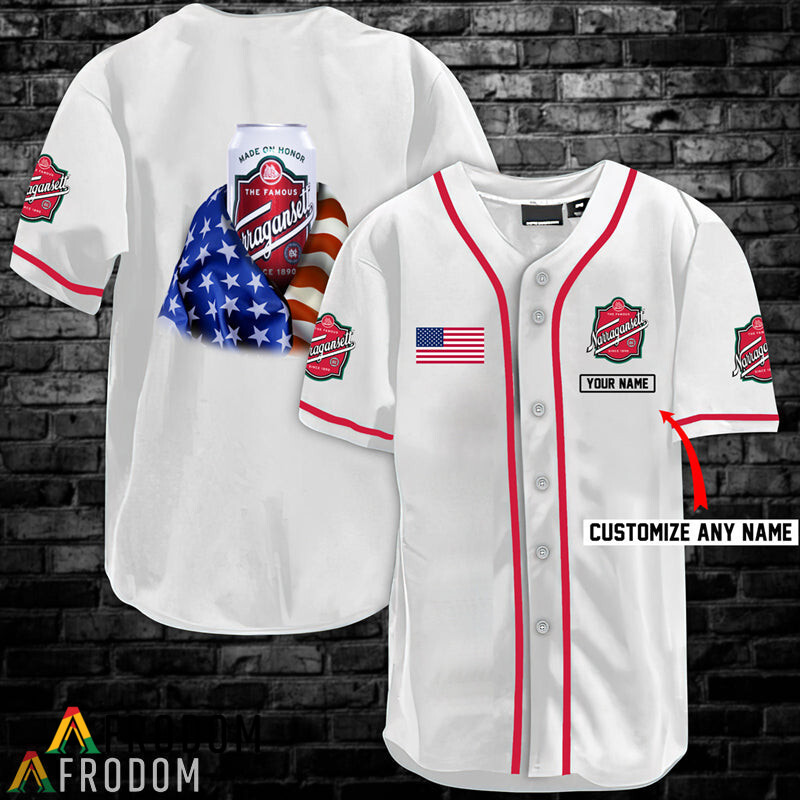 Custom Vintage White USA Flag Narragansett Baseball Jersey Shirt HU