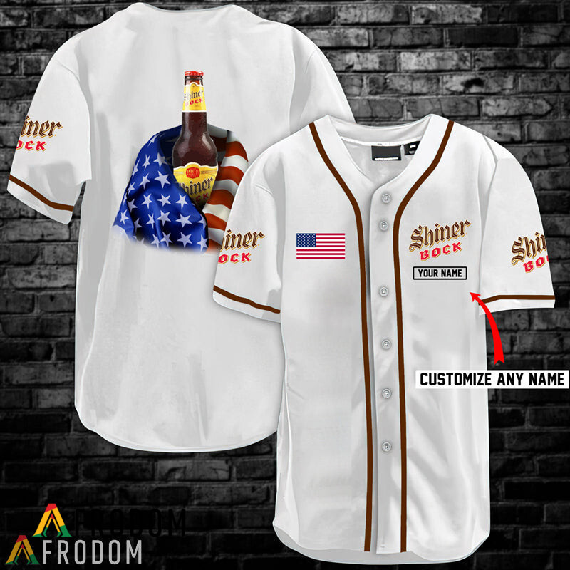 Custom Vintage White USA Flag Shiner Bock Beer Baseball Jersey Shirt HU