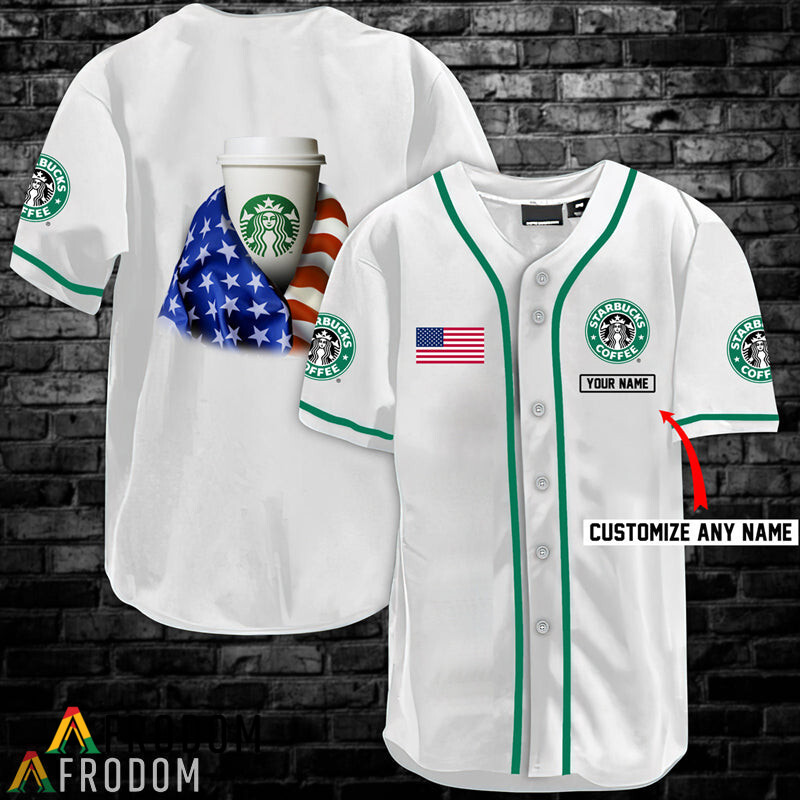 Custom Vintage White USA Flag Starbucks Baseball Jersey Shirt HU