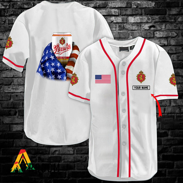 Custom Vintage White USA Flag Stroh’S Beer Baseball Jersey Shirt HU