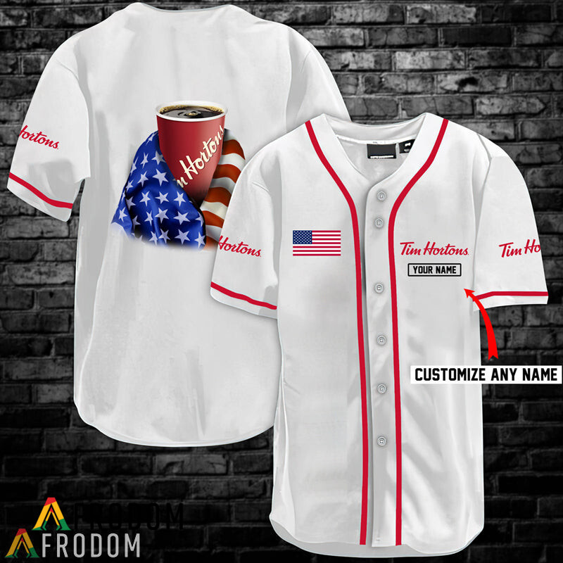 Custom Vintage White USA Flag Tim Hortons Baseball Jersey Shirt HU