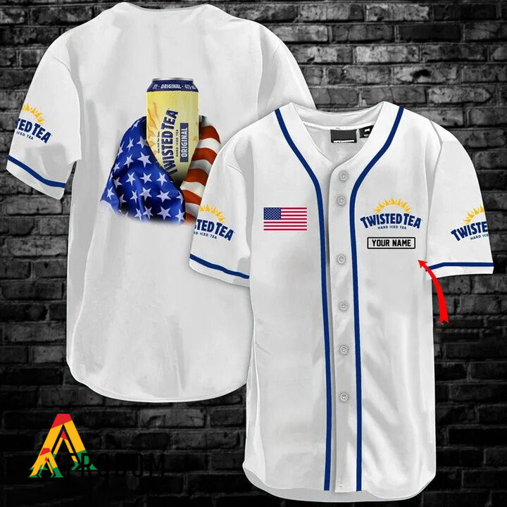 Custom Vintage White USA Flag Twisted Tea Baseball Jersey Shirt HU