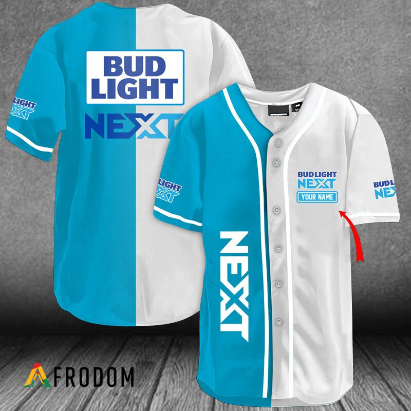 Custom White Blue Duo Bud Light Next Baseball Jersey HU