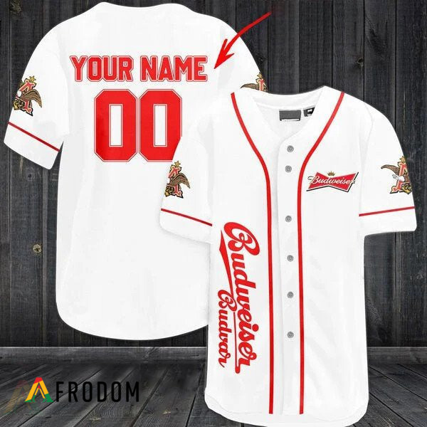Custom White Budweiser Beer Baseball Jersey HU