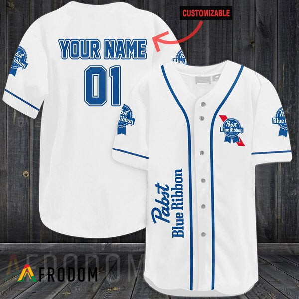 Custom White Pabst Blue Ribbon Baseball Jersey PBR Jersey HU
