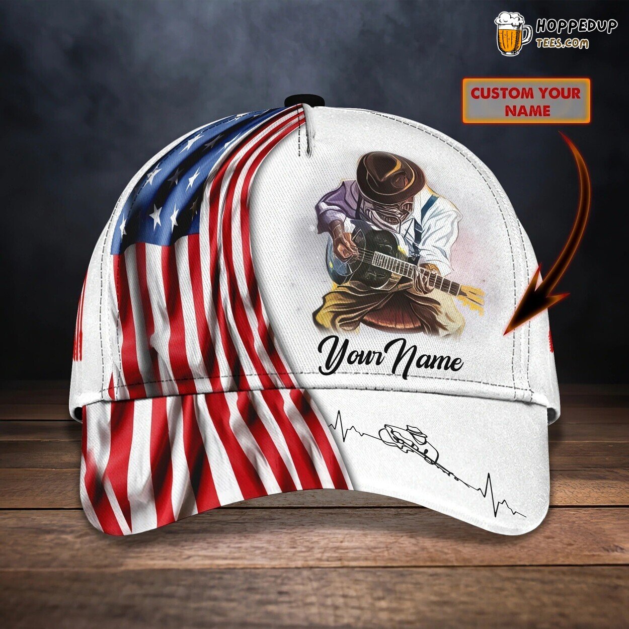 Customized 3D Guitar USA Flag Cap Unique Design Men Women Music Lover Hat Customized 3D Guitar USA Flag Cap Unique Design Men Women Music Lover Hat