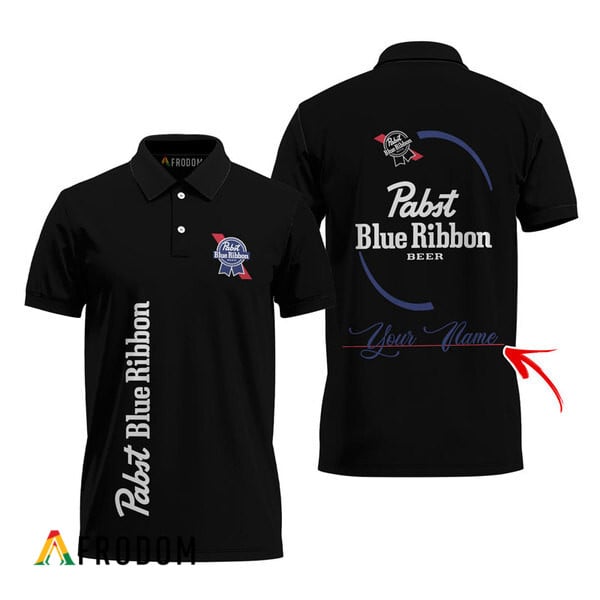 Customized Black Polo Shirt From Pabst Blue Ribbon HU