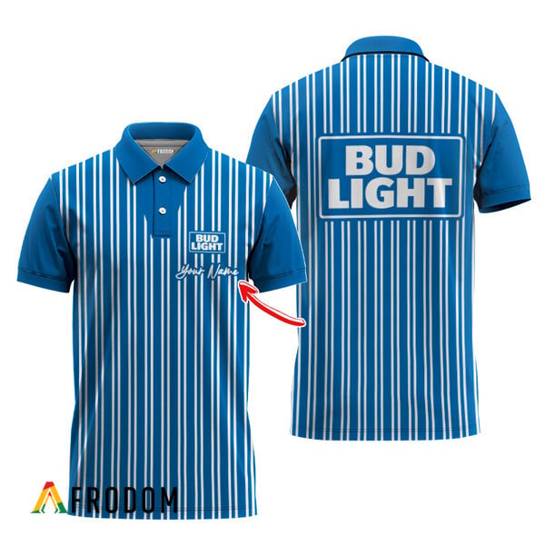 Customized Bud Light Polo With Blue Stripe Pattern HU