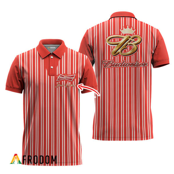 Customized Budweiser Polo With Red Stripe Pattern HU