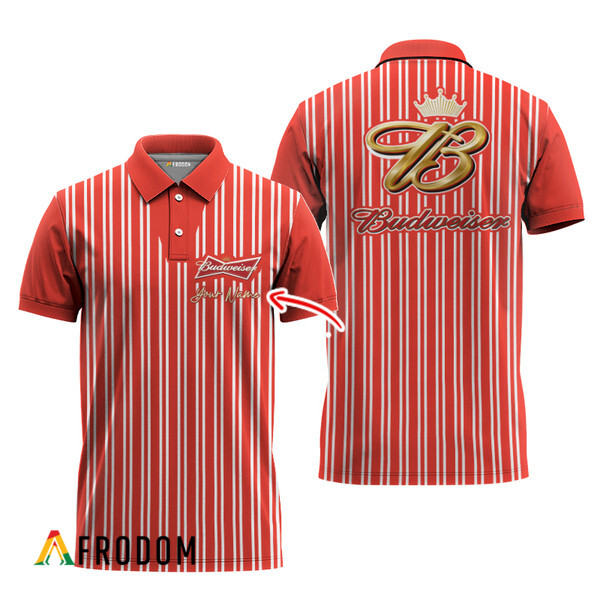 Customized Budweiser Red Stripe Pattern Polo Shirt HU