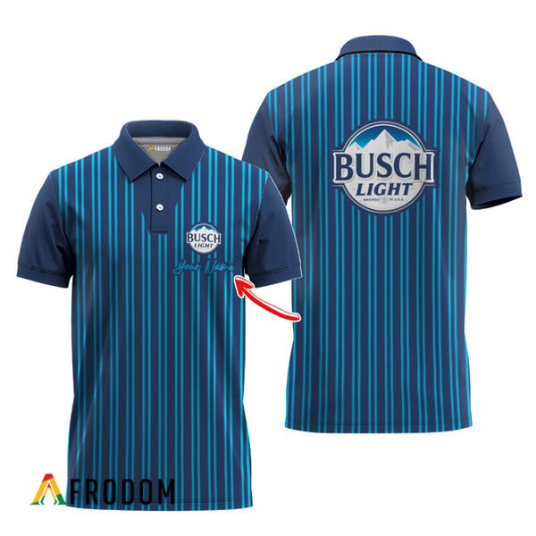 Customized Busch Light Polo With Blue Stripe Pattern HU