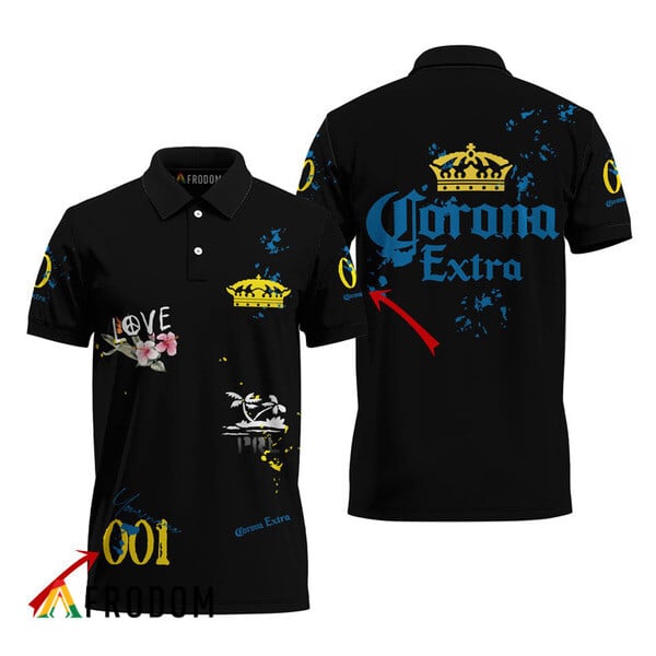 Customized Corona Extra Black Mesh Graphic Polo Shirt HU