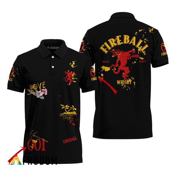 Customized Fireball Whisky Black Mesh Graphic Polo Shirt HU