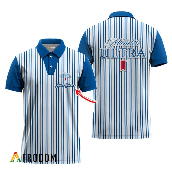 Customized Michelob Ultra Polo With Blue Stripe Pattern HU