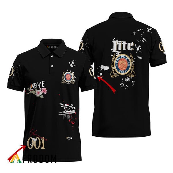 Customized Miller Lite Black Mesh Graphic Polo Shirt HU