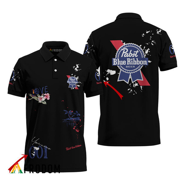 Customized Pabst Blue Ribbon Black Mesh Graphic Polo Shirt HU