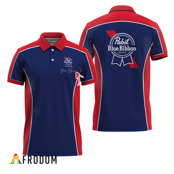 Customized Pabst Blue Ribbon Side Color Block Polo Shirt HU