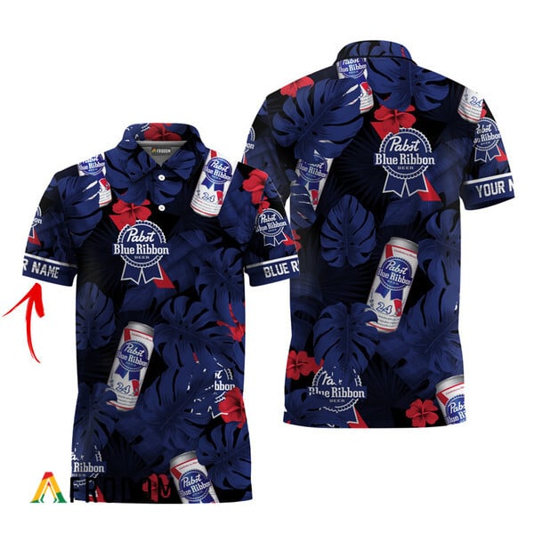 Customized Pabst Blue Ribbon Tropical Hawaiian Polo Shirt HU