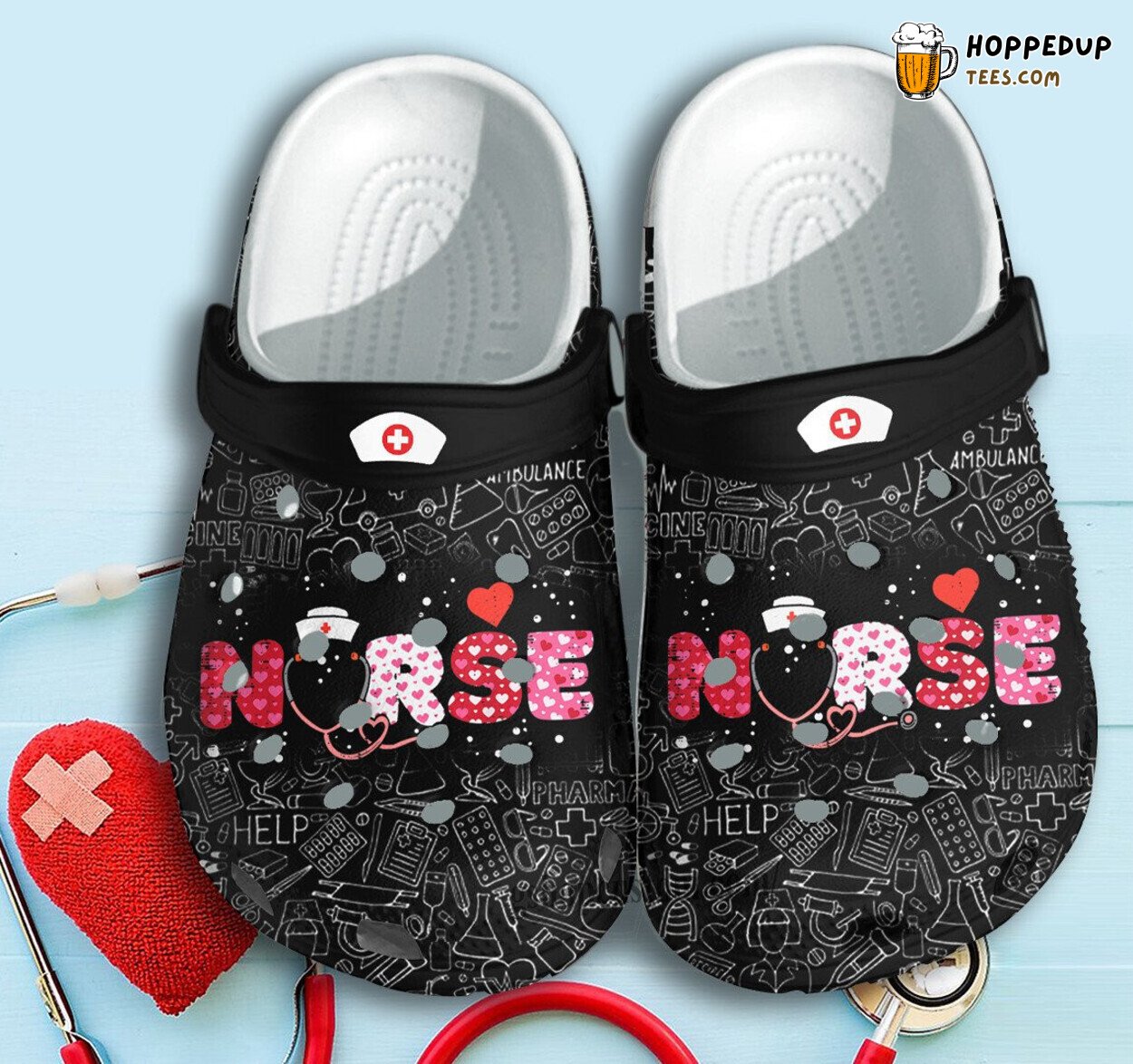 Cute Black Nurse Theme Shoes Clogs Graduation Gift Unique Healthcare Design