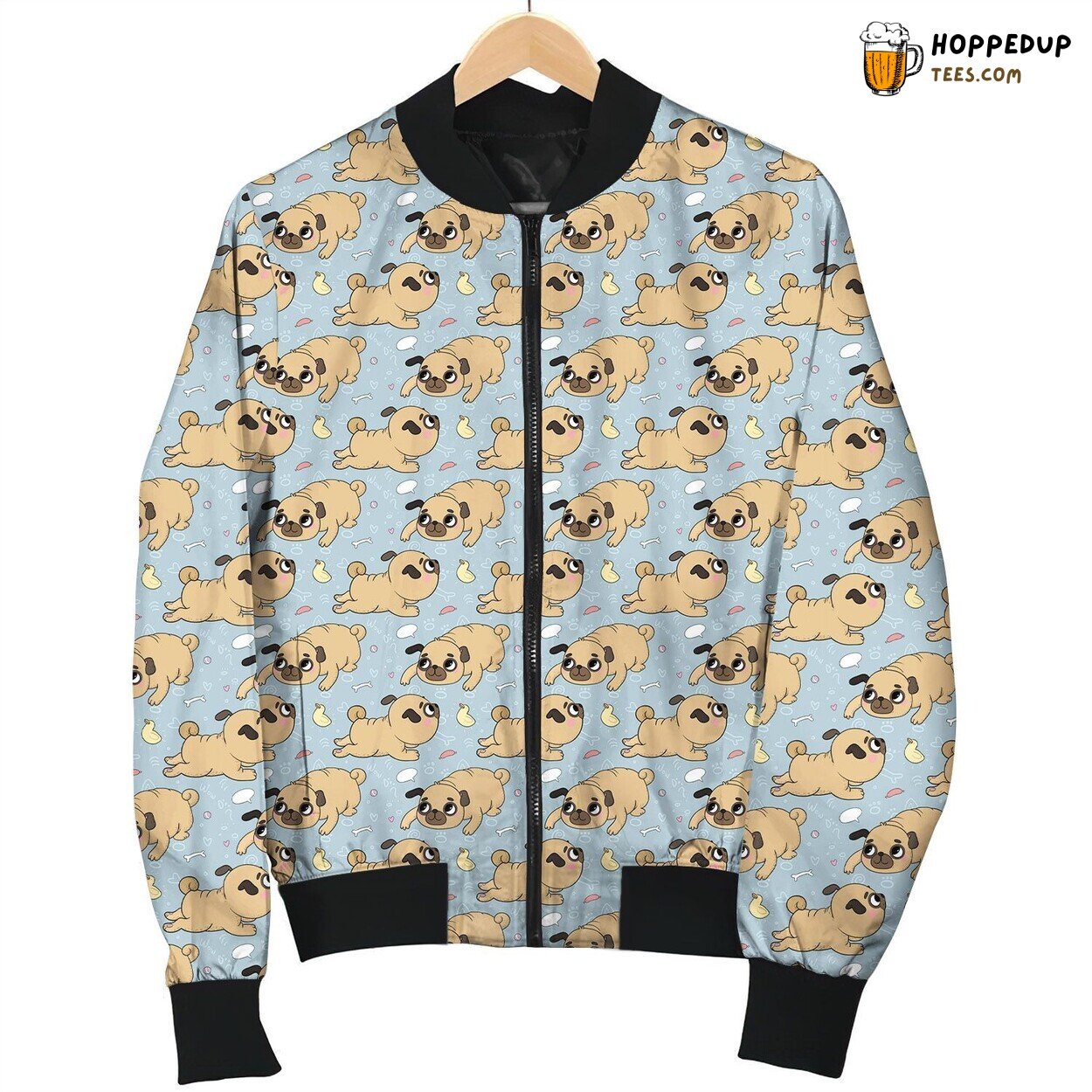 Cute Cartoon Pug Pattern Bomber Jacket