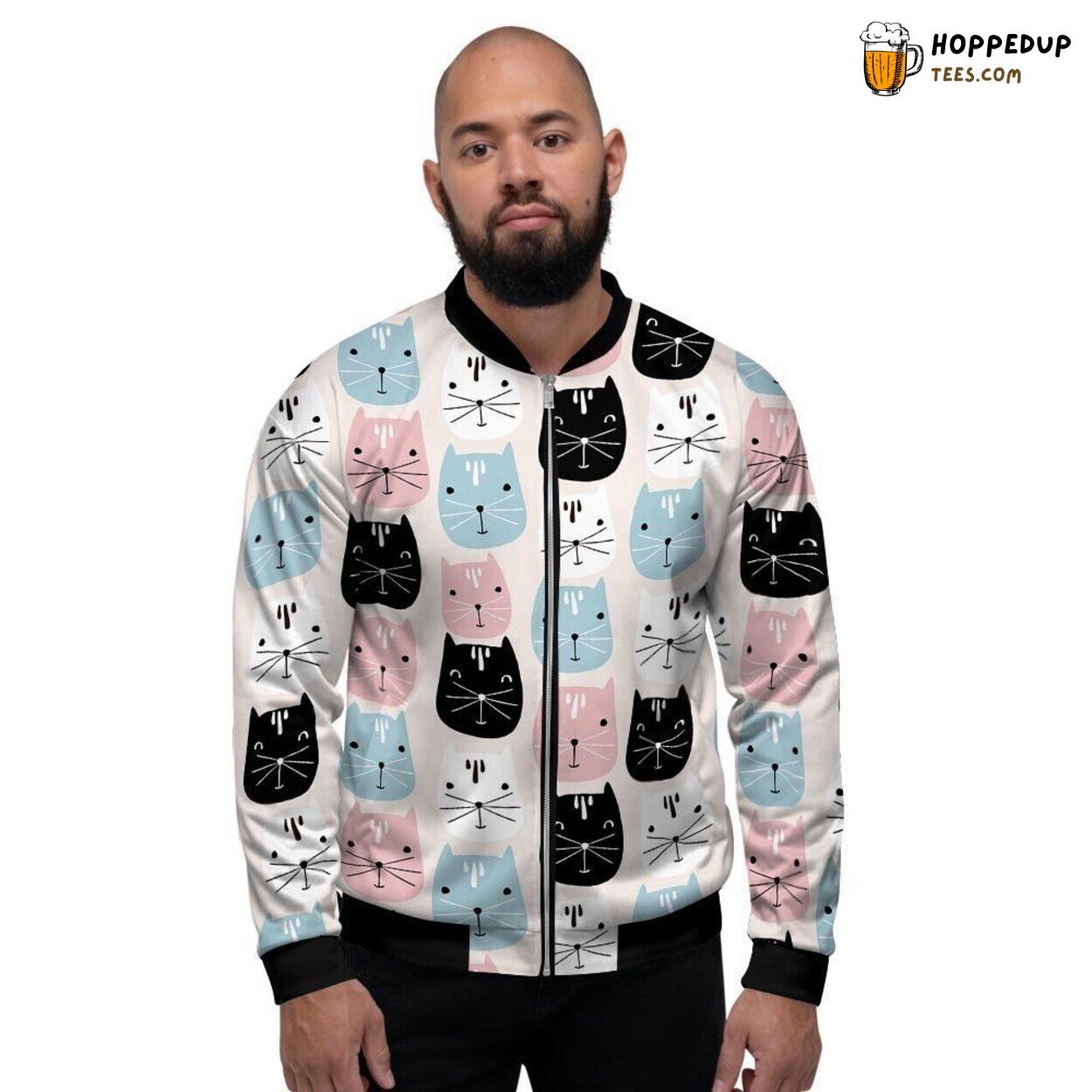 Cute Cat Face Showcase Men’s Bomber Jacket Feline Expressions Captured Artistry
