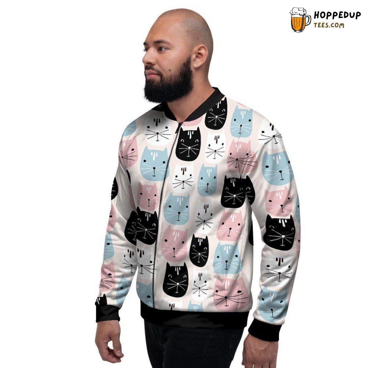Cute Cat Face Showcase Men’s Bomber Jacket Feline Expressions Captured Artistry
