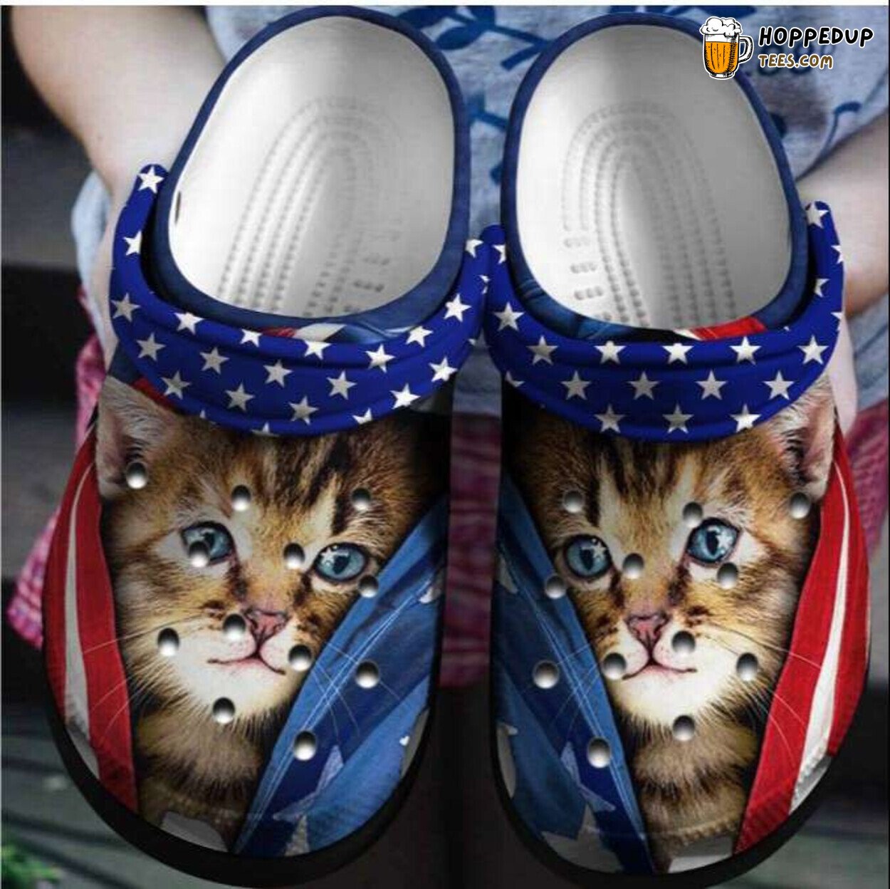 Cute Cat USA 4th Of July Themed Comfortable Patriotic Clogs Shoes