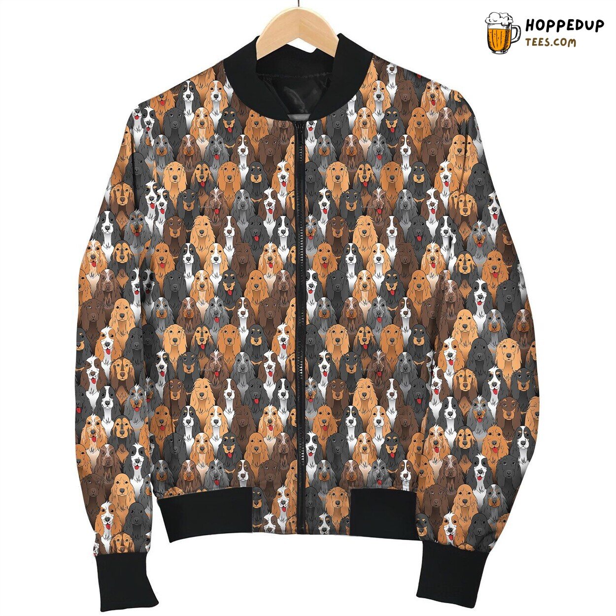 Cute Cocker Spaniel Full Color With Red Tonge Bomber Jacket