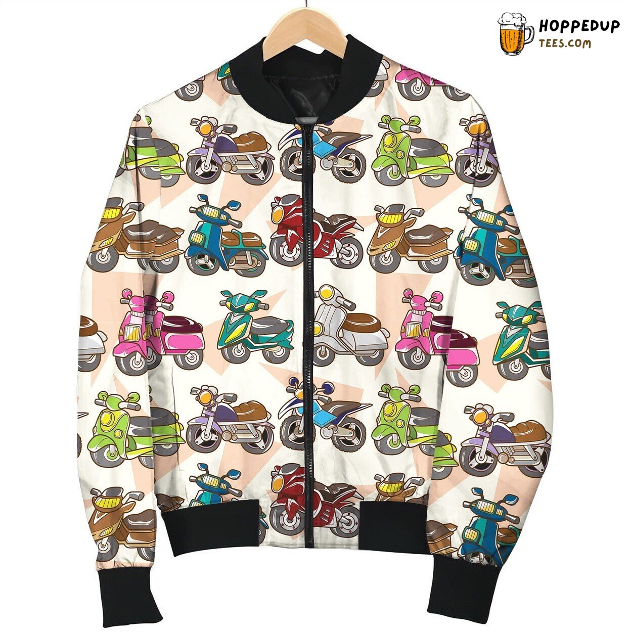 Cute Colorful Cartoon Motorcycle With Triangle Texture Bomber Jacket